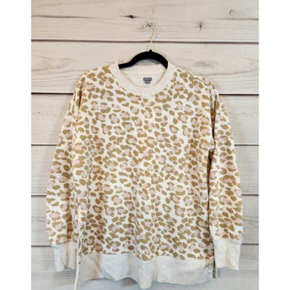 Aerie‎ Beige Animal Leopard Print Sweater Crew Neck Long Sleeve Size XS